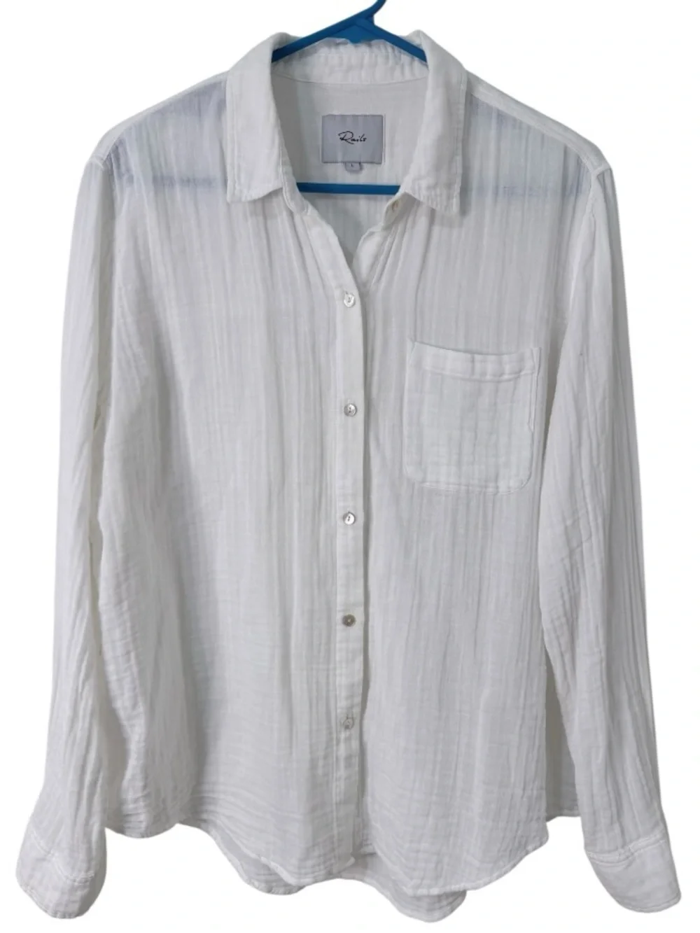Rails Ellis Organic Cotton Gauze Button Up Shirt White Long Sleeve Women’s L - Picture 7 of 10